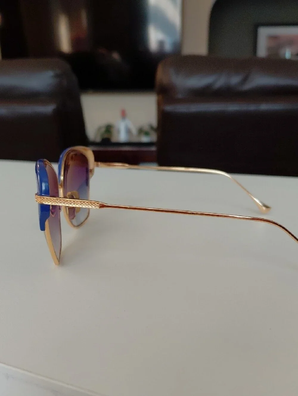 Men/ Women DITA FIRAZ Blue Gradient Cat-Eye Sunglasses with Gold Frame